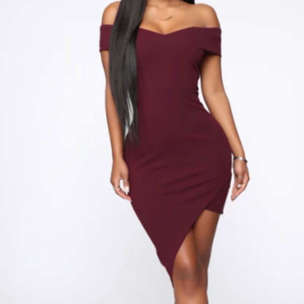 Off the shoulder burgundy dress